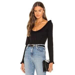 Caroline Costas Kenzie Long Sleeve Scoop-Neck Ruffle Top Black Womens Size S NWT